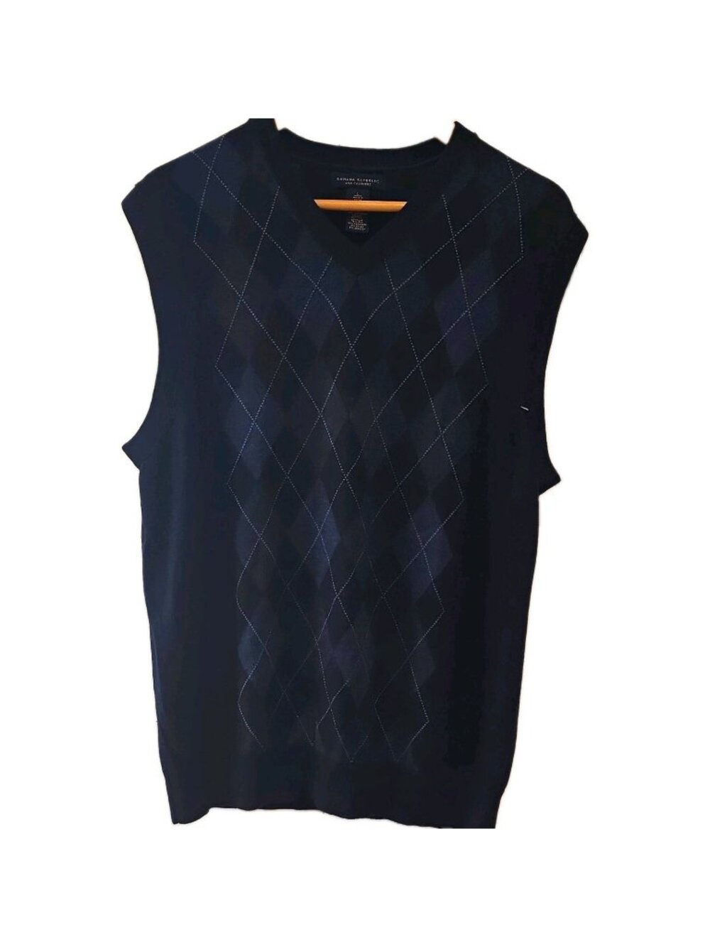 Banana Republic Sweater Vest Silk Cashmere Argyle Mens V-Neck Navy Dark Gray L